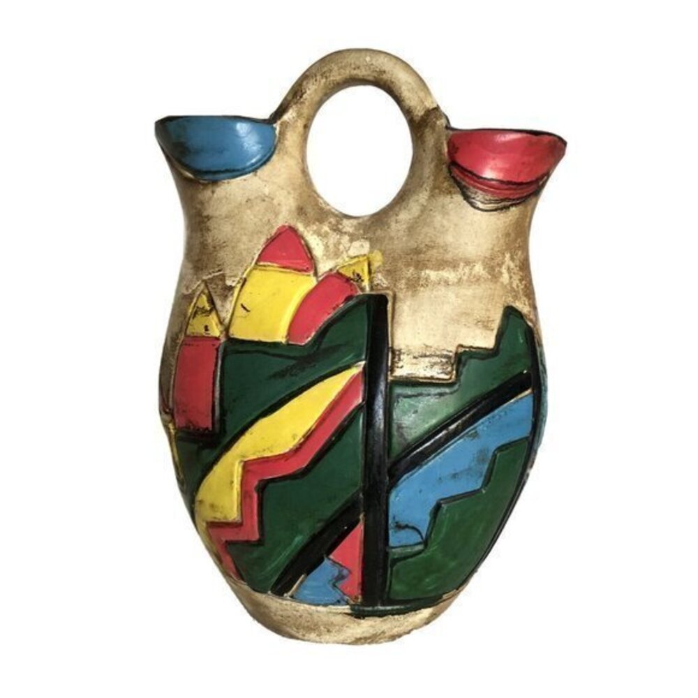 Native American Pottery Wedding Vase Double Sprout Colorful Multicolor 5”